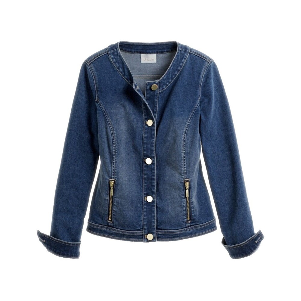 Chico's Blue Jean Jacket with Gold Accents